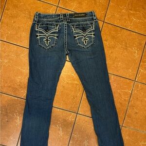 Rock Revival Dark Blue Straight Leg Jeans with Embroidered Back Pockets